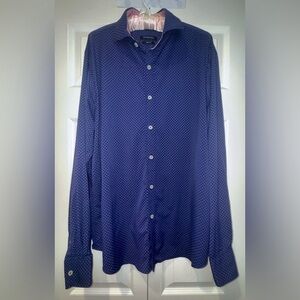 Bugatchi men's button down shirt. Blue with dotted design. NO SIZE TAG EUC
